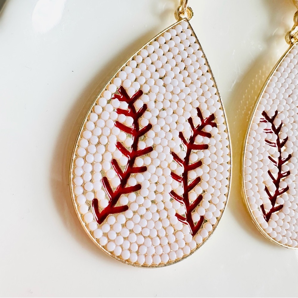 2/$30🌵 Baseball Stone Teardrop Earrings Ball Sports Baseball Season Team NEW - Picture 3 of 8